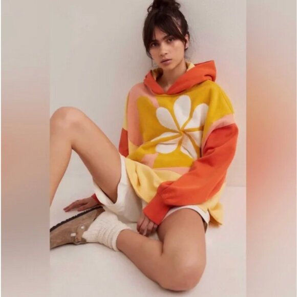 NWT Free People Clover Sweatshirt in Orange Combo XL - Picture 5 of 5